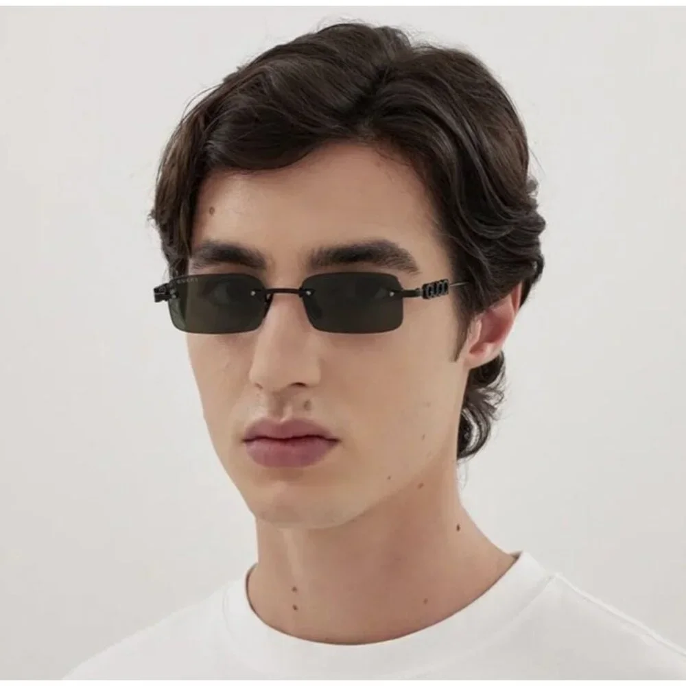 NEW GUCCI SUNGLASSES BLACK UNISEX RECTANGLE EYEWEAR GUCCI GG1808S 001